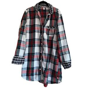 Victoria’s Secret Embellished Plaid Button-down Sleep Shirt